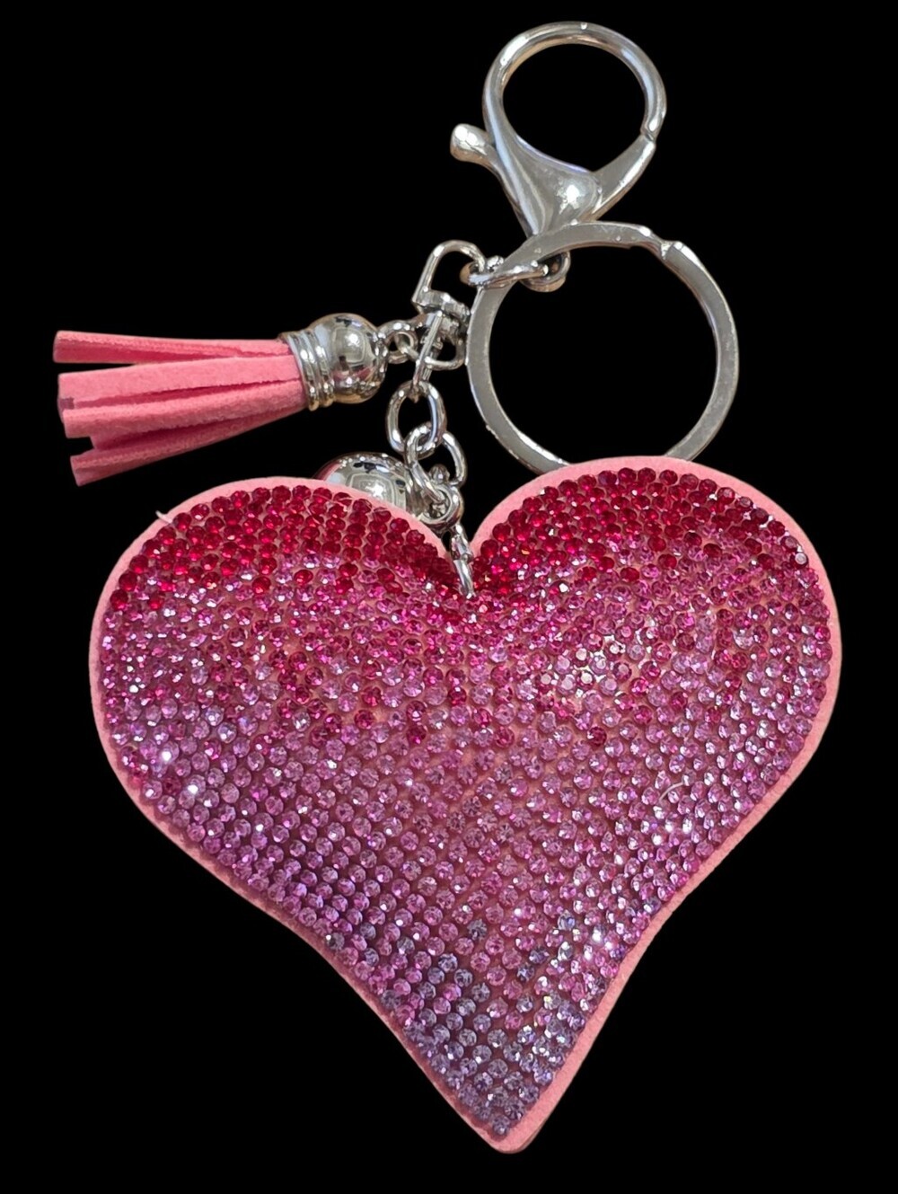 RESERVED FOR MIZYORK Pink Rhinestone Heart Bag Charm Keychain with Tassel